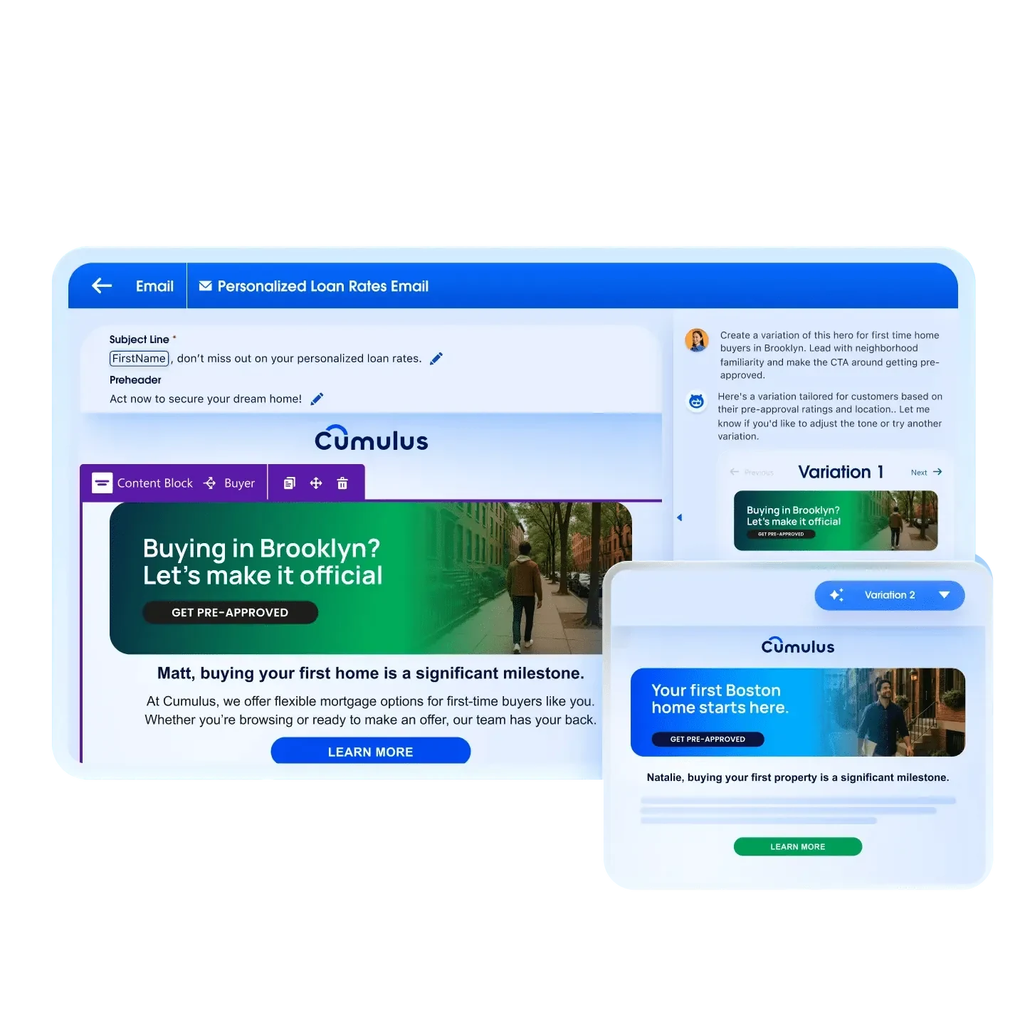 Marketing Cloud Next: KI-generierte, personalisierte E-Mail und Landing Page für ein Angebot, markenkonform an eine einzelne Kundin angepasst (Oberfläche: Salesforce)
